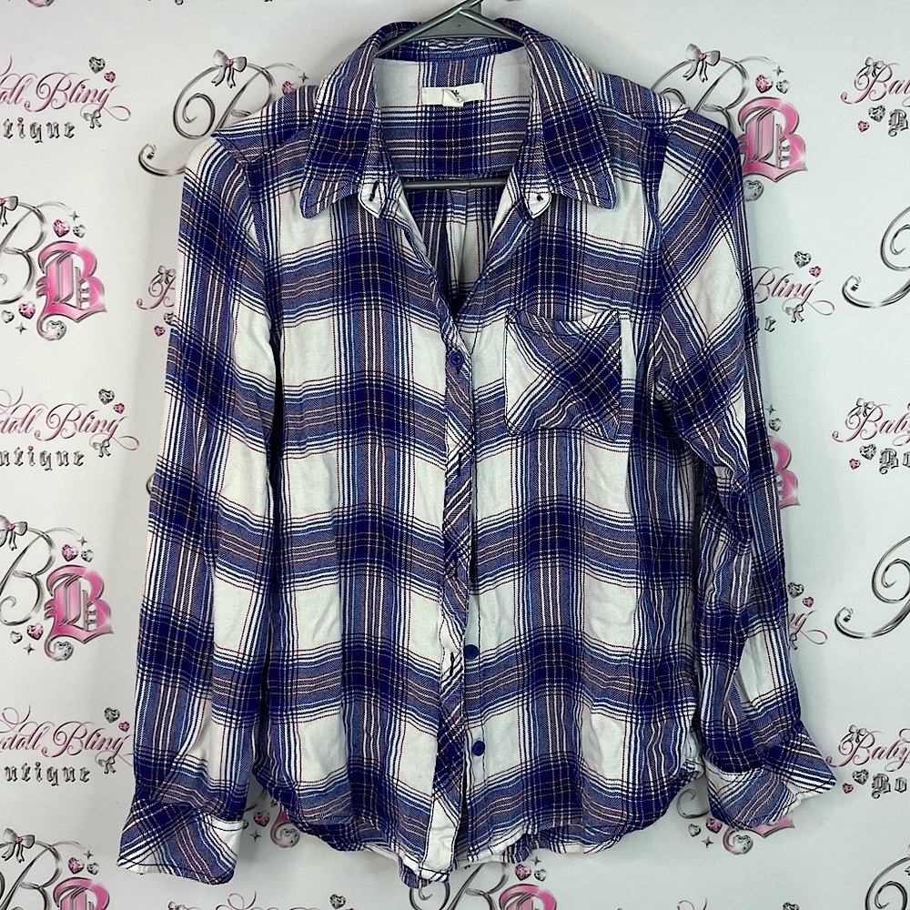 BLL New York long sleeve Plaid Shirt in Blue and White red cottage stripes